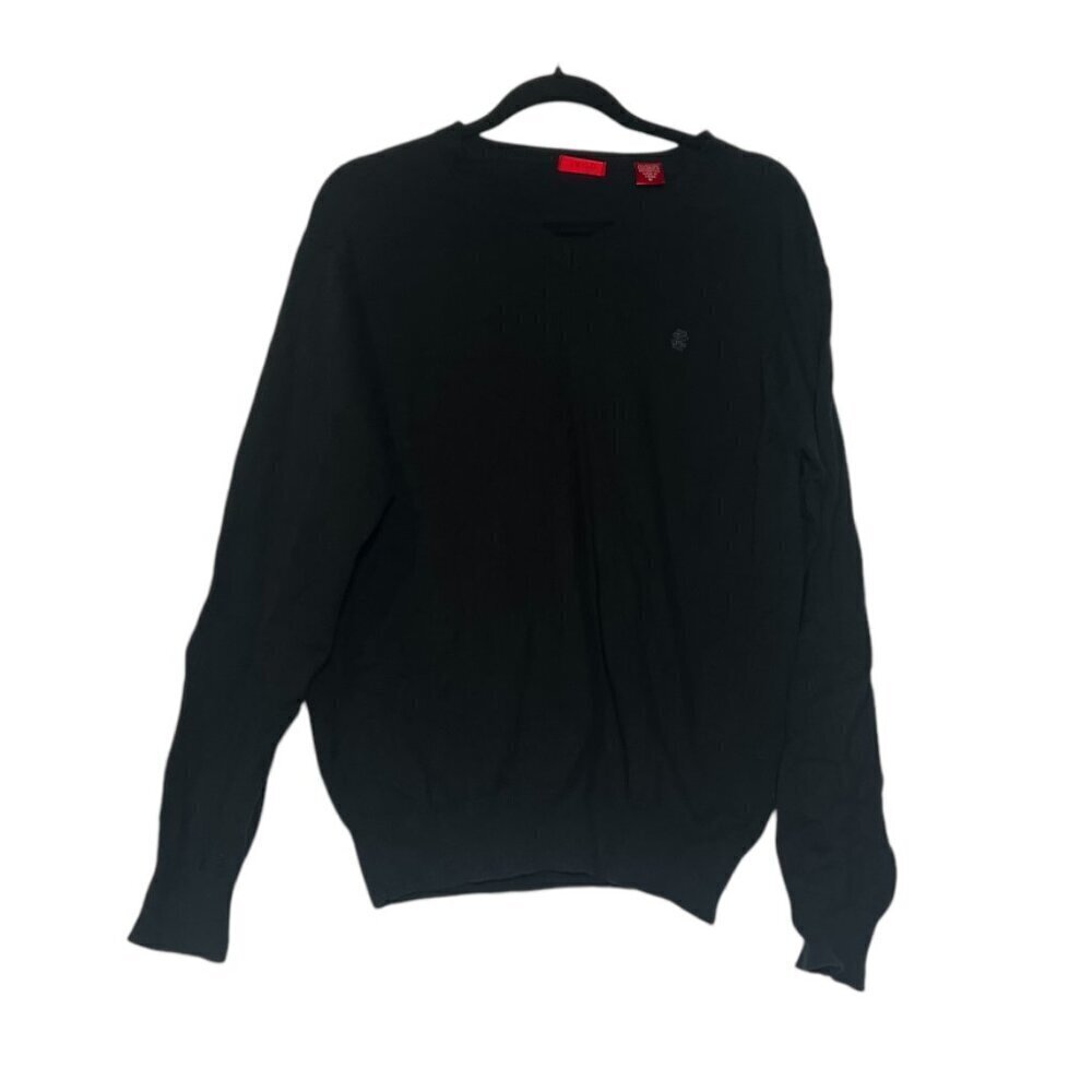 Izod Black V-Neck Sweater Vintage Preppy Academia Size Medium